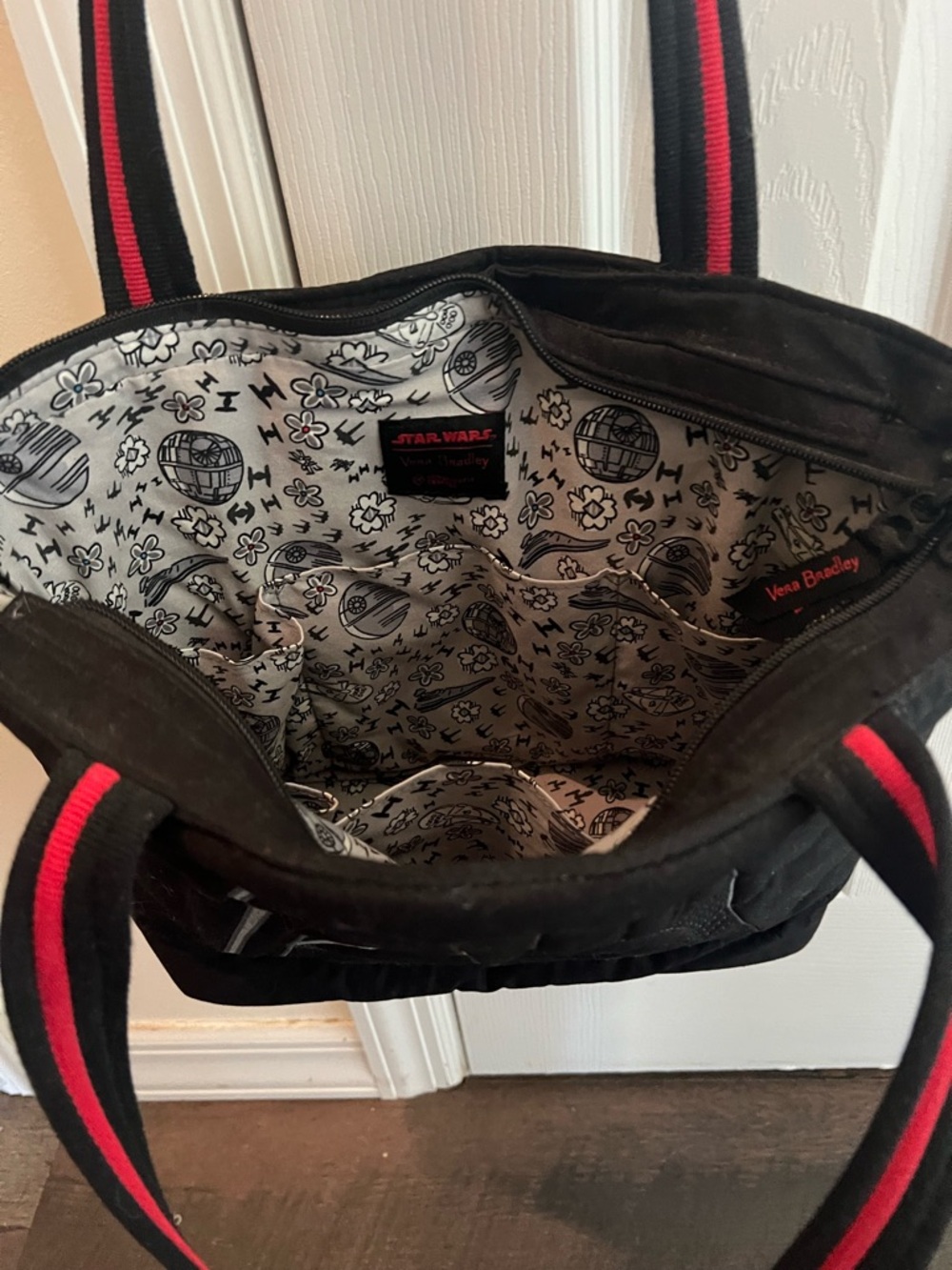 Vera Bradley Black Quilted Tote with Red-Trim Straps and Darth Vader Applique - Picture 3 of 4